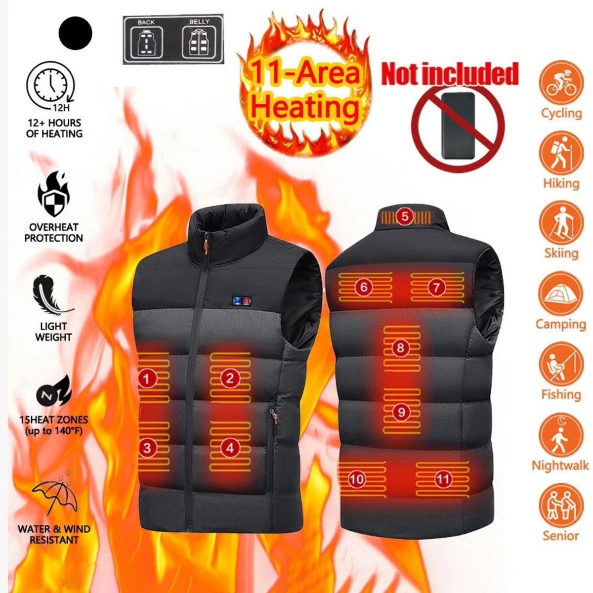 Smart Heated Vest - 11-Zone Electric Winter Sleeveless Jacket