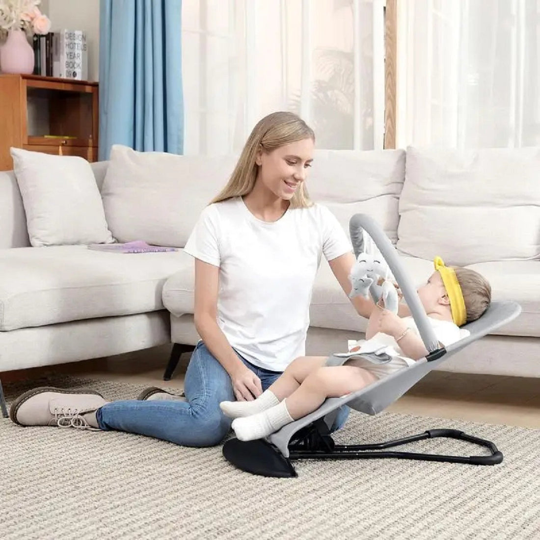 3-In-1 Baby Bouncer & Swing - Adjustable Infant Rocker with Hanging Toys