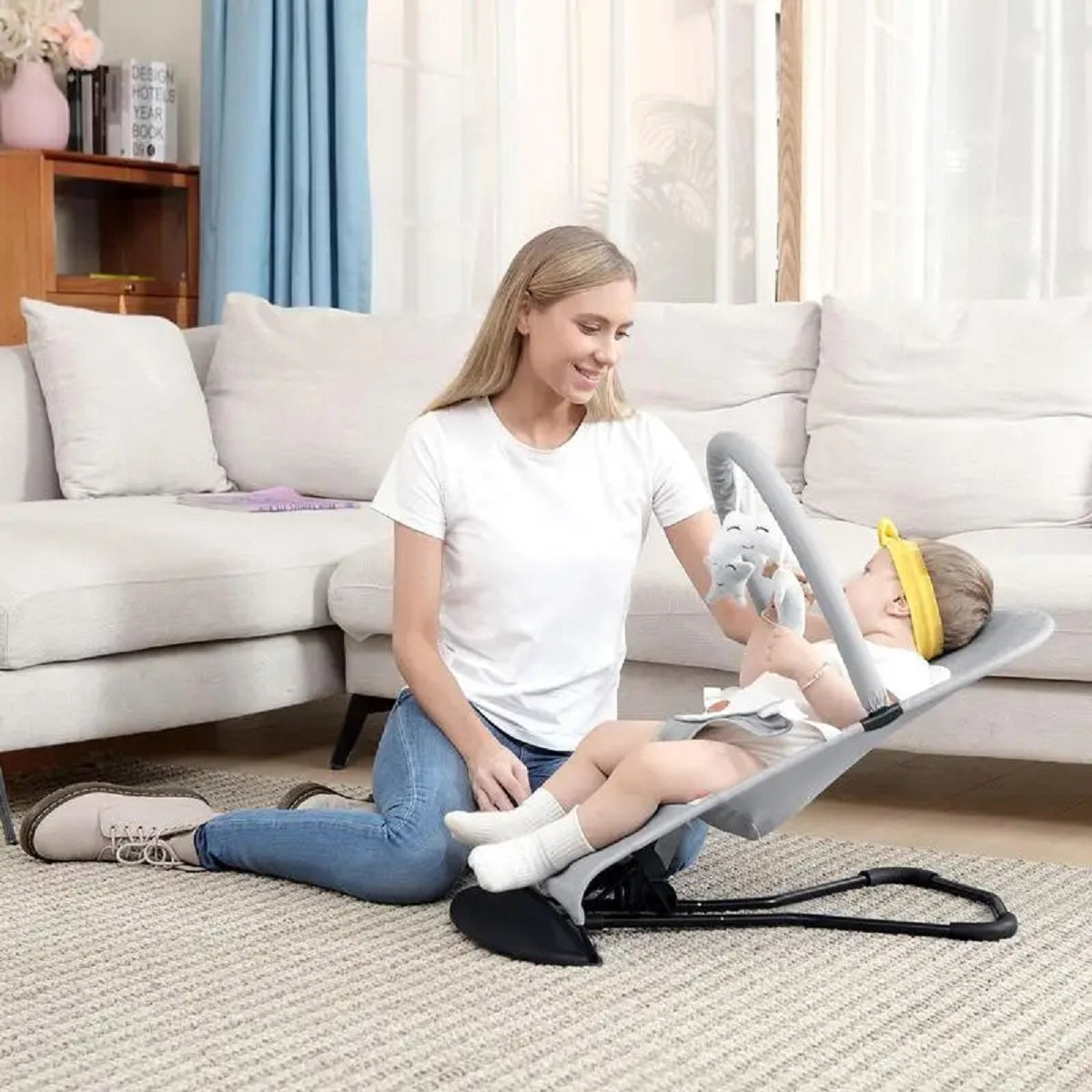 3-In-1 Baby Bouncer & Swing - Adjustable Infant Rocker with Hanging Toys