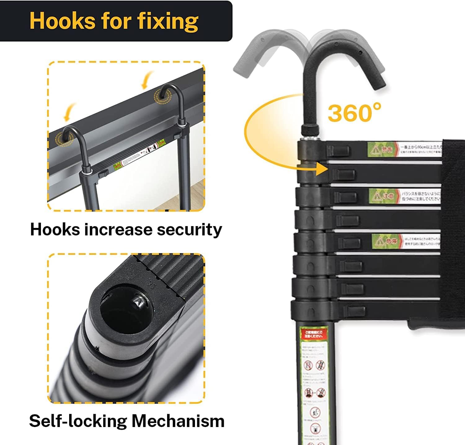 20.3 ft Telescopic Ladder - 14-Step Aluminium Extension with Hooks