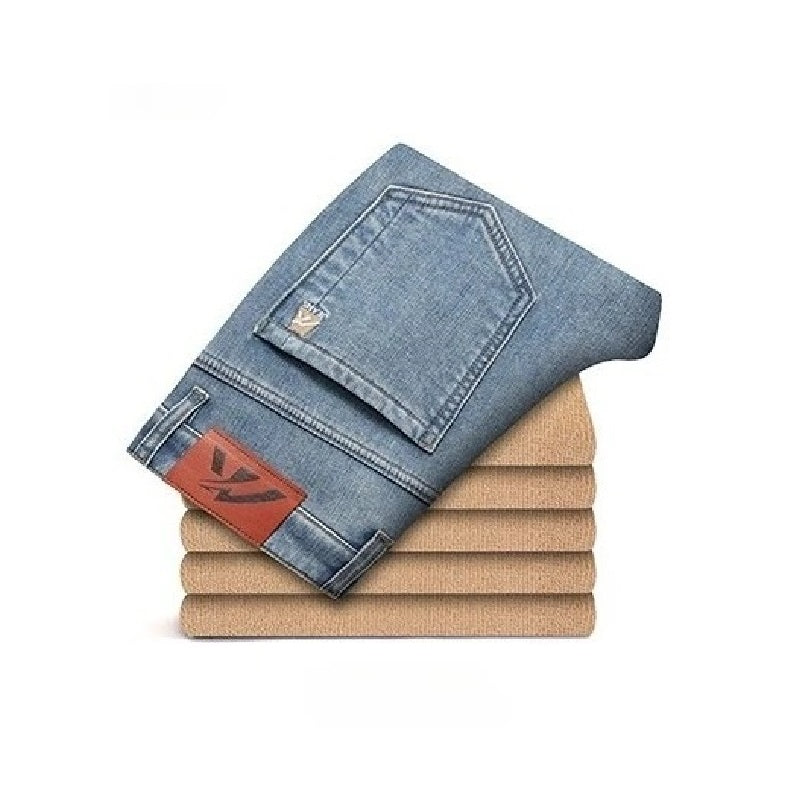 Men's Winter Fleece-Lined Jeans - Thick Warm Stretch Straight Denim