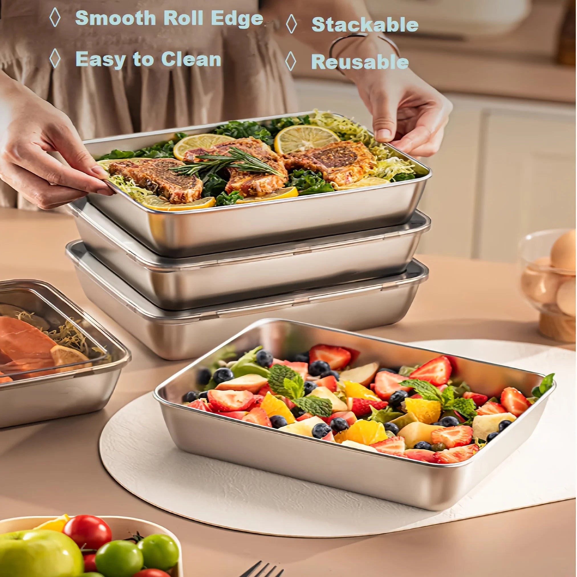 3-Piece Stainless Steel Food Container Set
