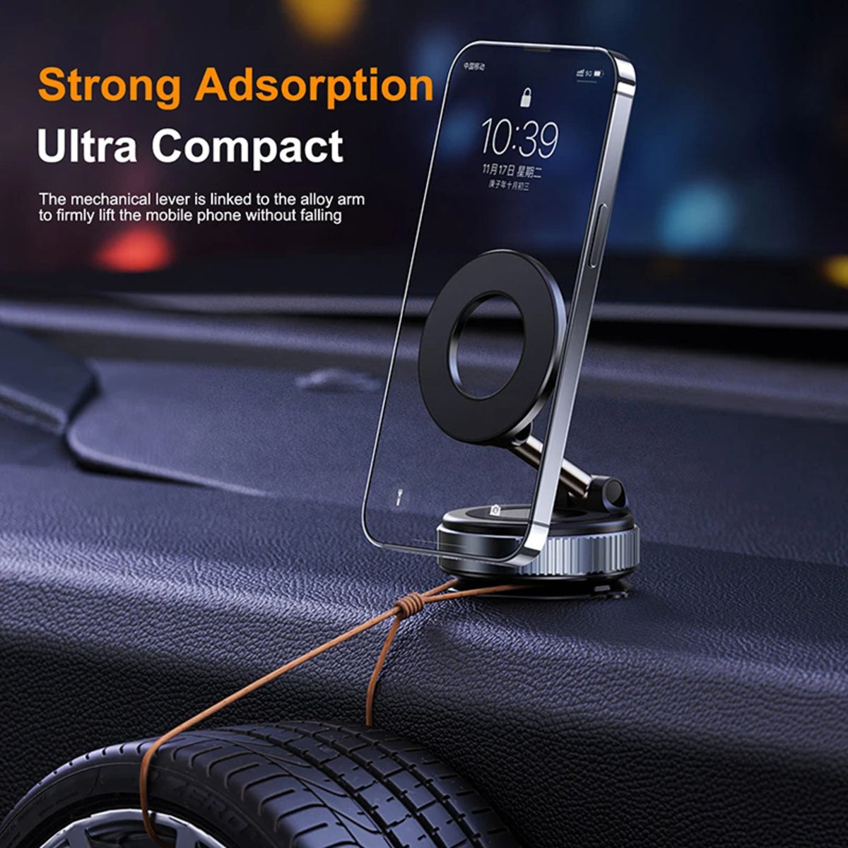 Magnetic Car Phone Holder - Foldable Vacuum Mount, Multi-Angle Adjustment