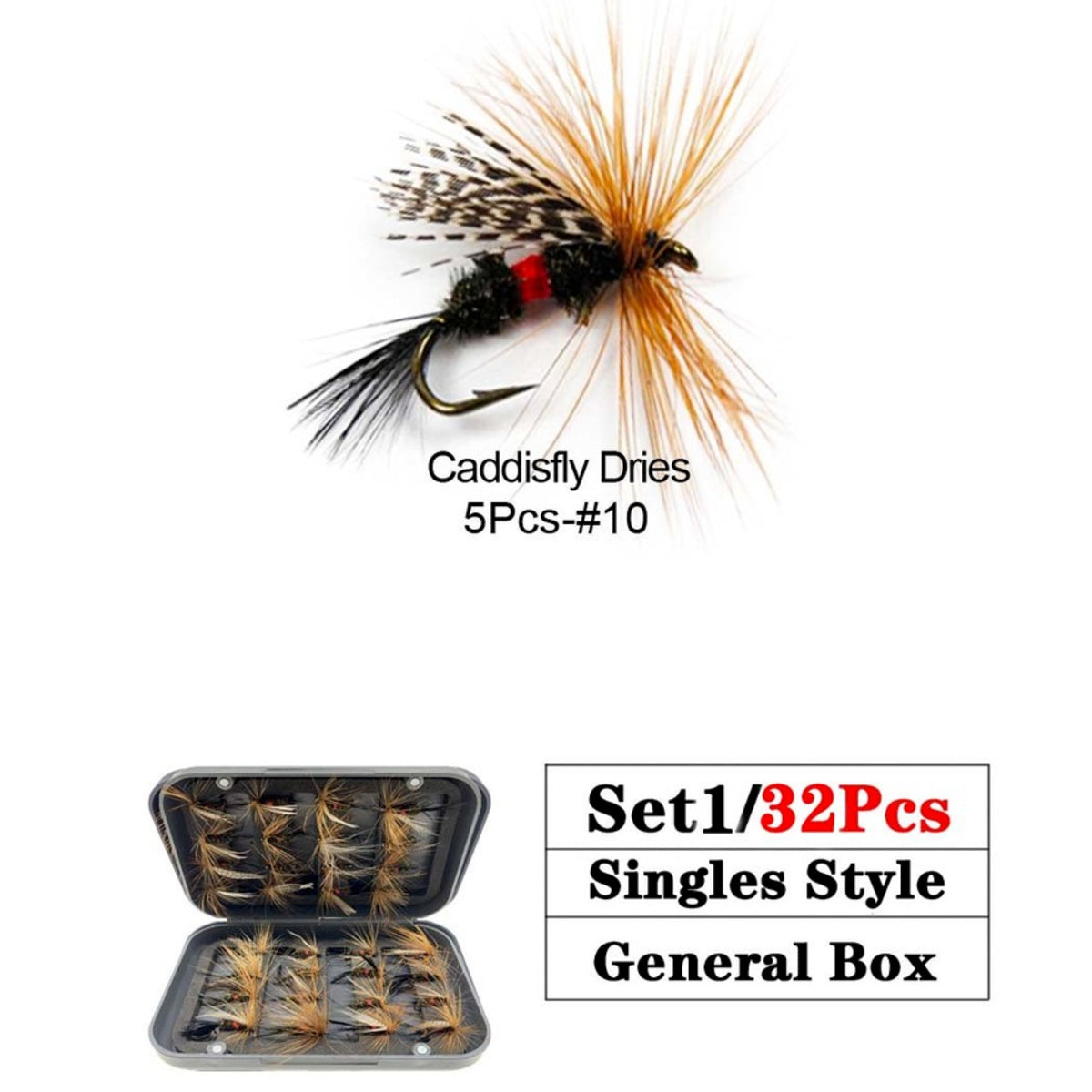 Trout Fly Fishing Lure Set - 32-112 Pcs Dry Wet Flies with Fly Box