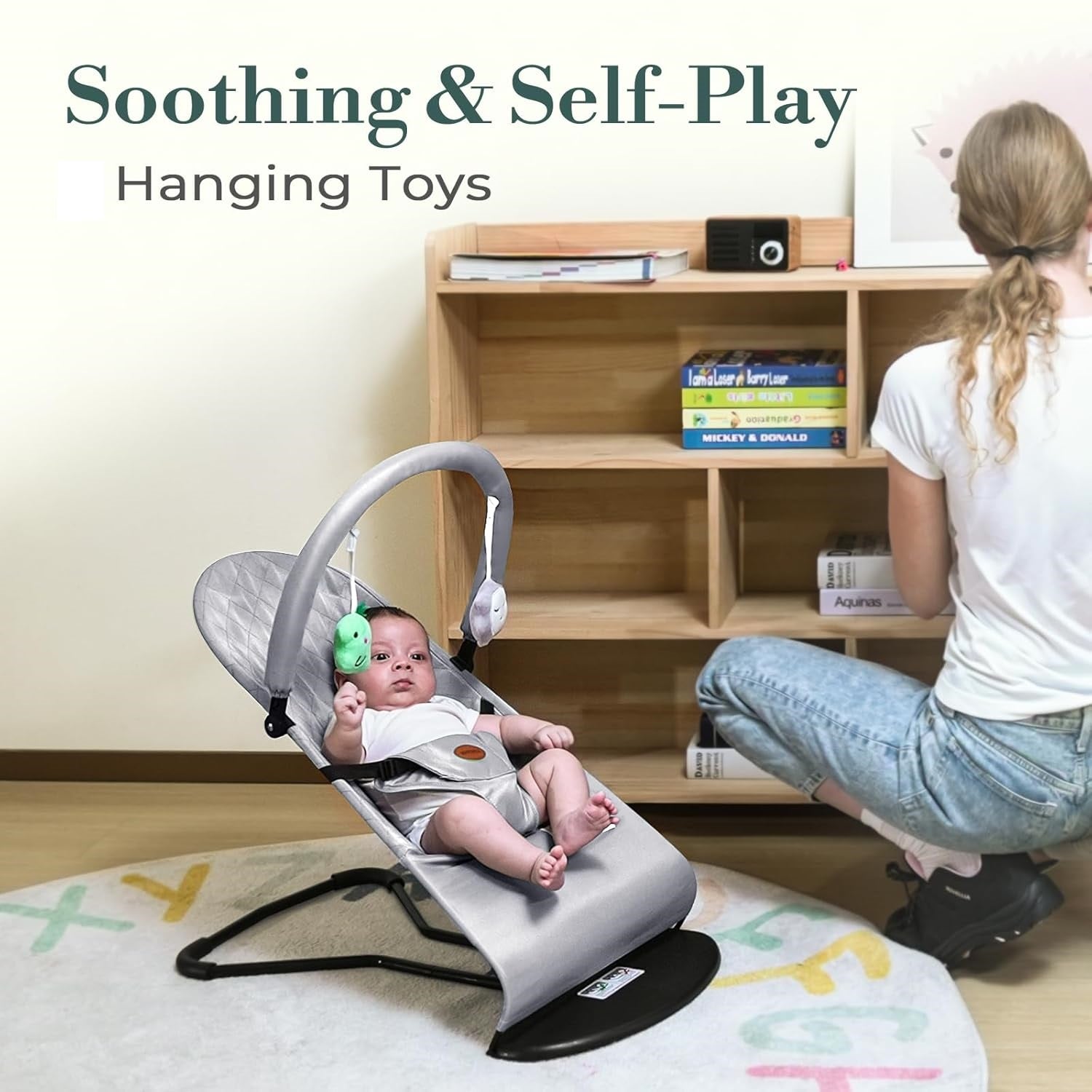 3-In-1 Baby Bouncer & Swing - Adjustable Infant Rocker with Hanging Toys