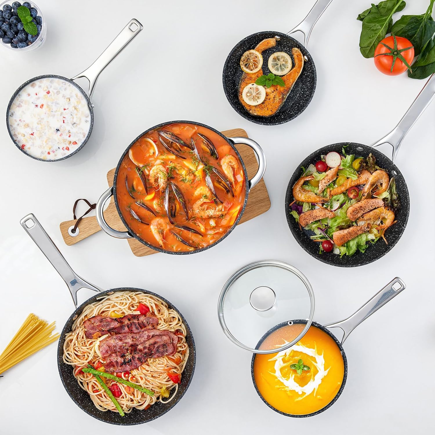 10-Piece Non-Stick Pots and Pans Set - Induction Compatible Cookware