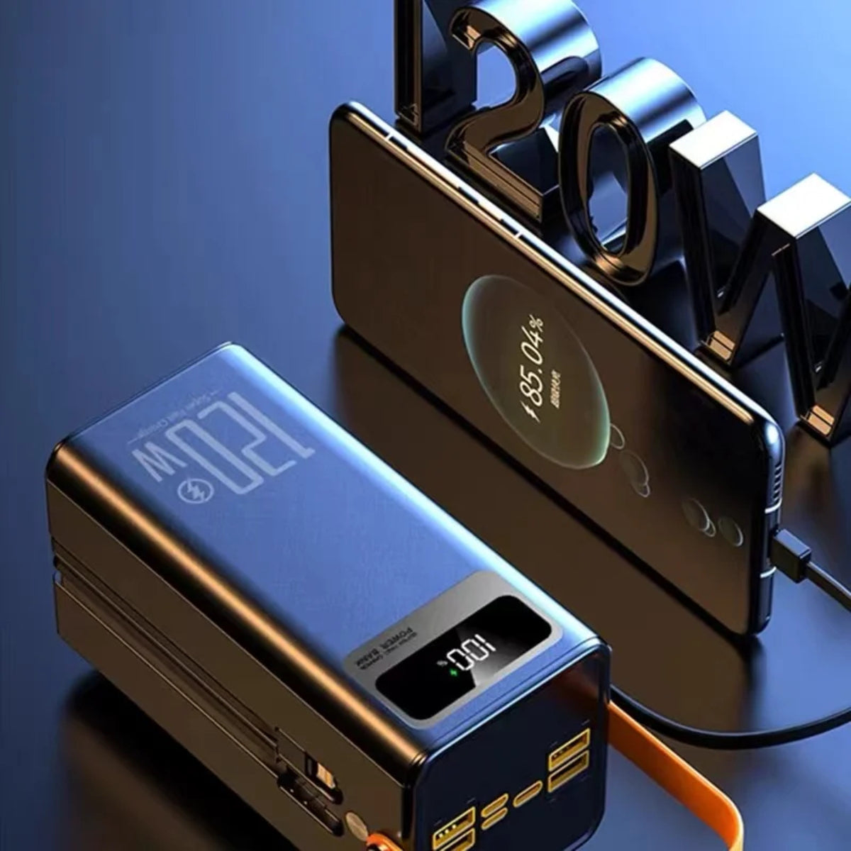 120W Power Bank - Built-In Cable Fast Charging Portable Charger