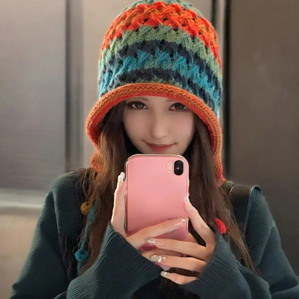 Women's Colorful Knit Beanie - Winter Warm Wool Hat with Ear Protection