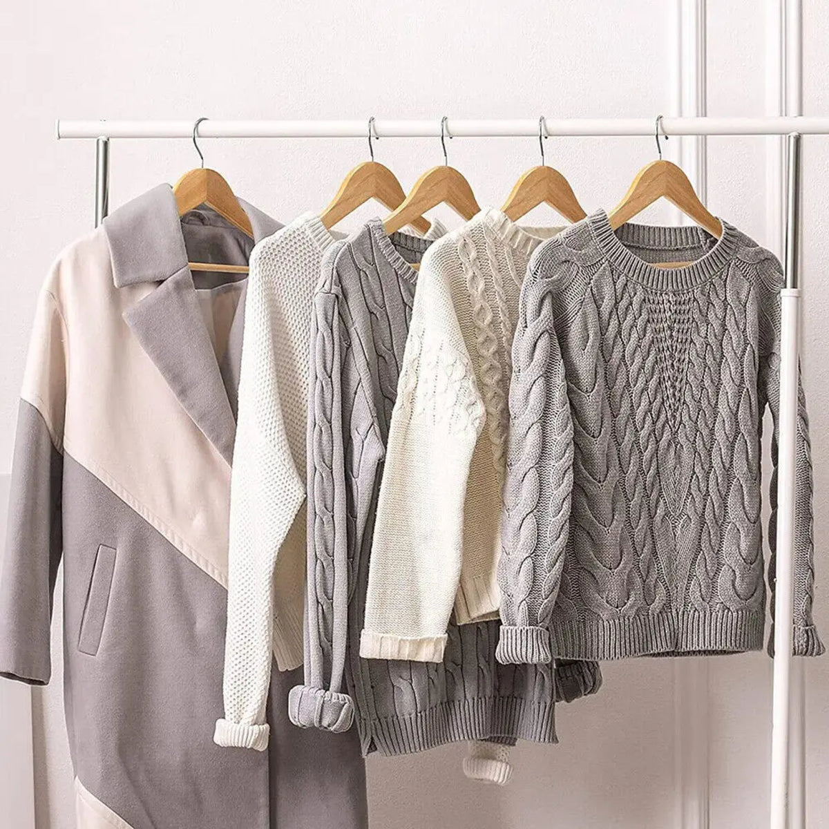 Wooden Coat Hangers (30 Pcs) - Clothes and Suit with Trouser Bar