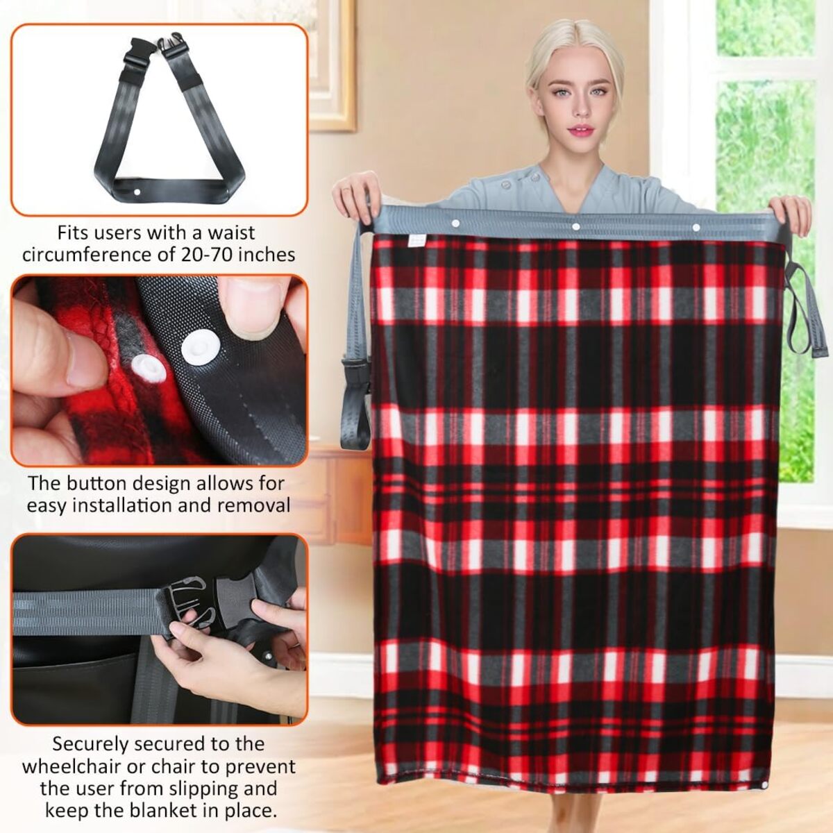 Wheelchair Blanket with Harness - Adjustable Anti-Slip Fleece Lap