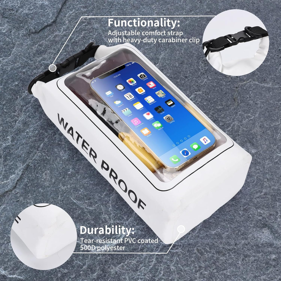 0.5 Gal Waterproof Dry Touch Screen Bag Roll-Top Pool Outdoor Gear Storage