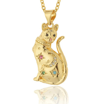 Necklace Golden Magic Cat with Star 925 Sterling Silver