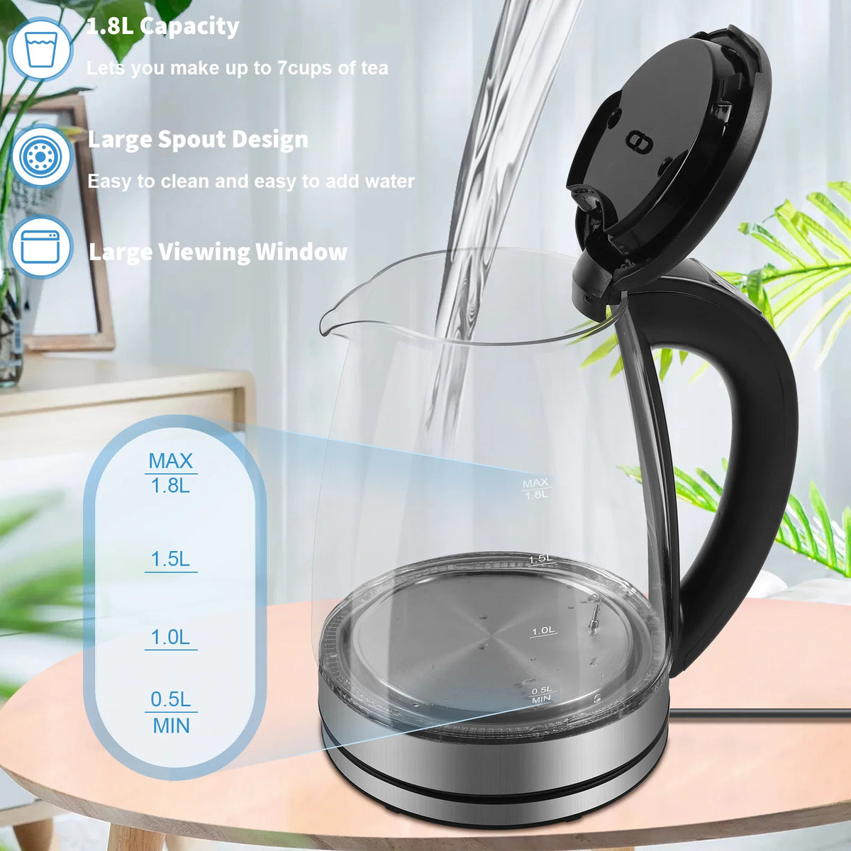 1.9 qt Glass Electric Kettle - 220V Fast Boil with Dry-Boil Protection