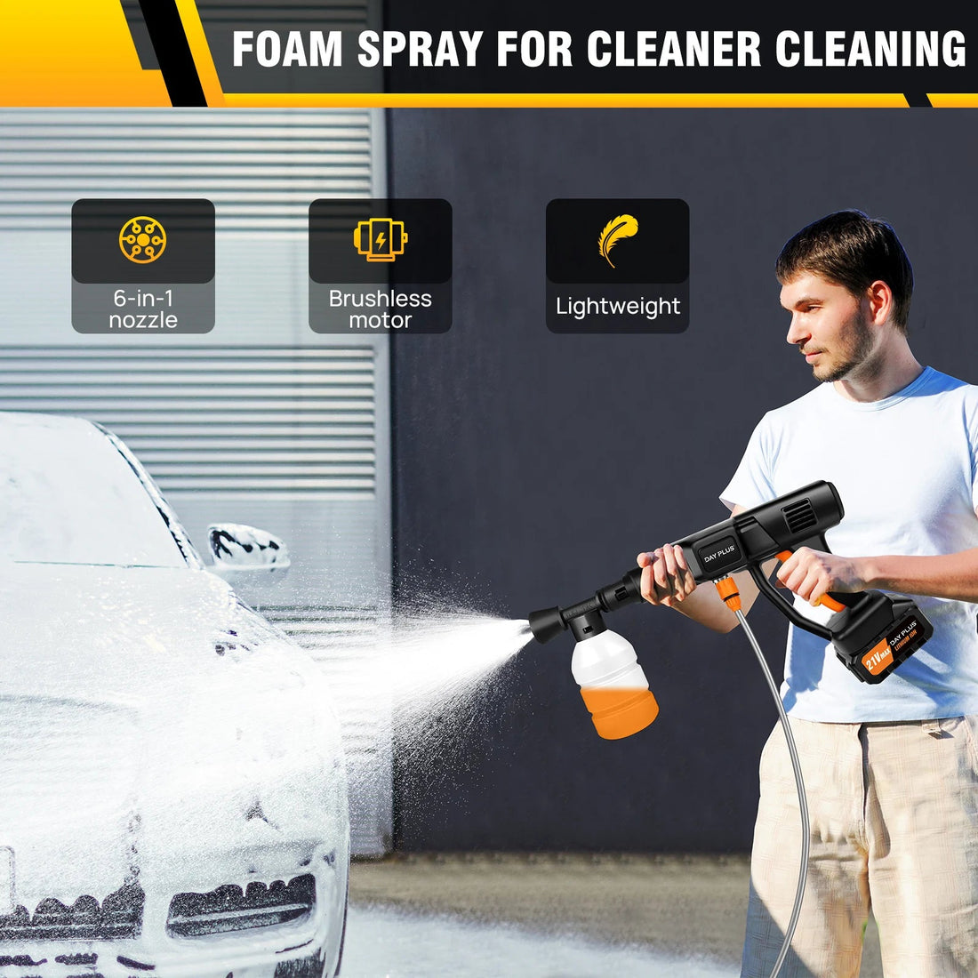 Cordless Pressure Washer - 4.0AH Battery and 6-In-1 Nozzle