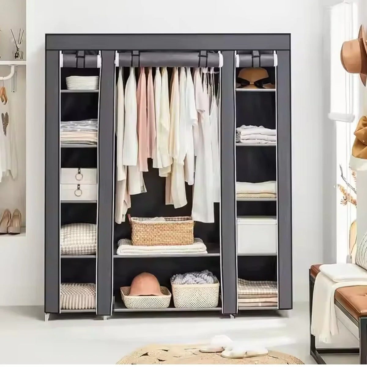Portable Wardrobe - Non-Woven Fabric Storage Closet with Shelves