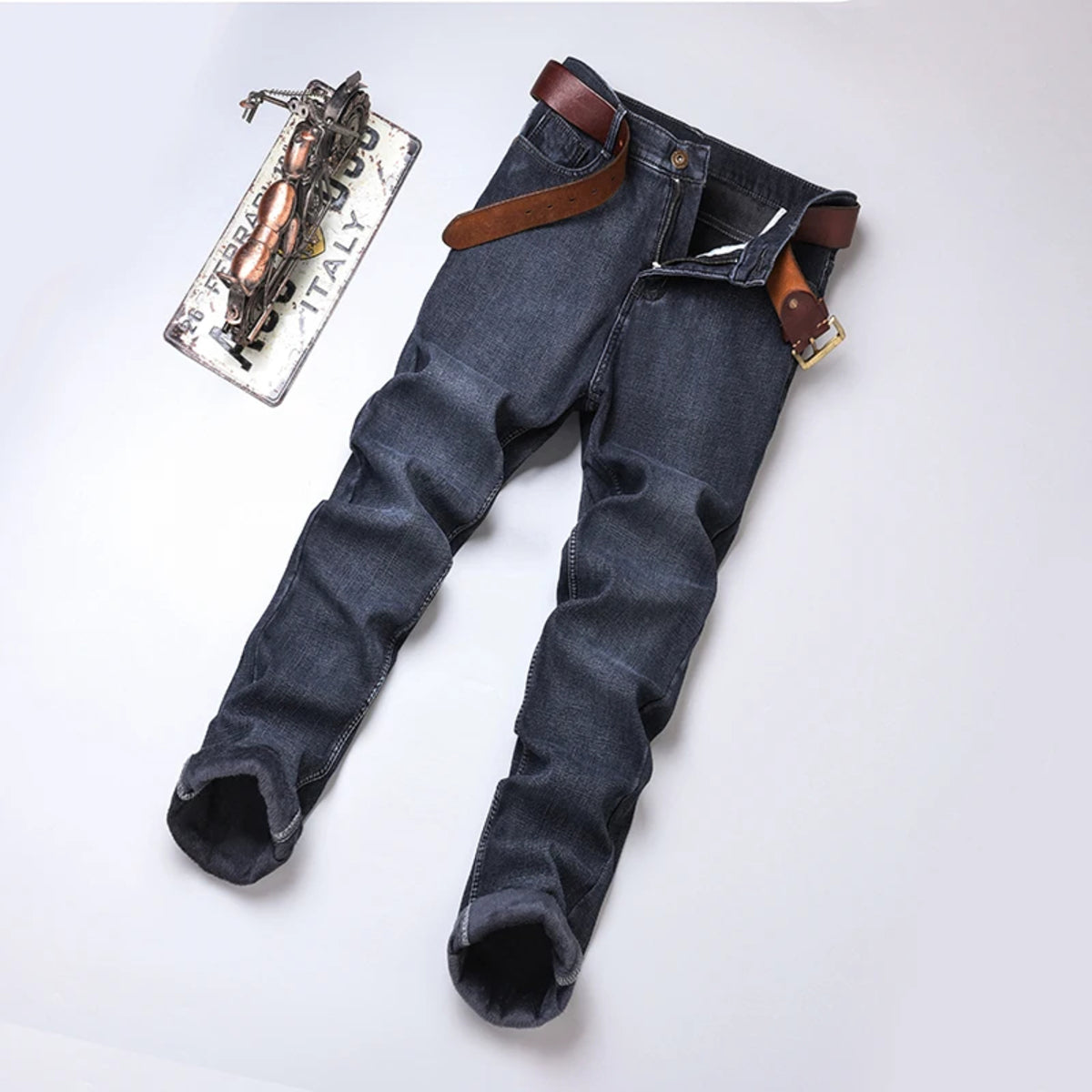 Men's Winter Fleece-Lined Jeans - Thermal Stretch Flannel Denim