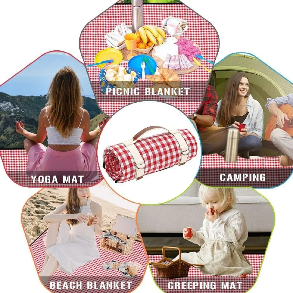 Waterproof Picnic Blanket -Foldable Beach And Camping Mat with Carry Strap