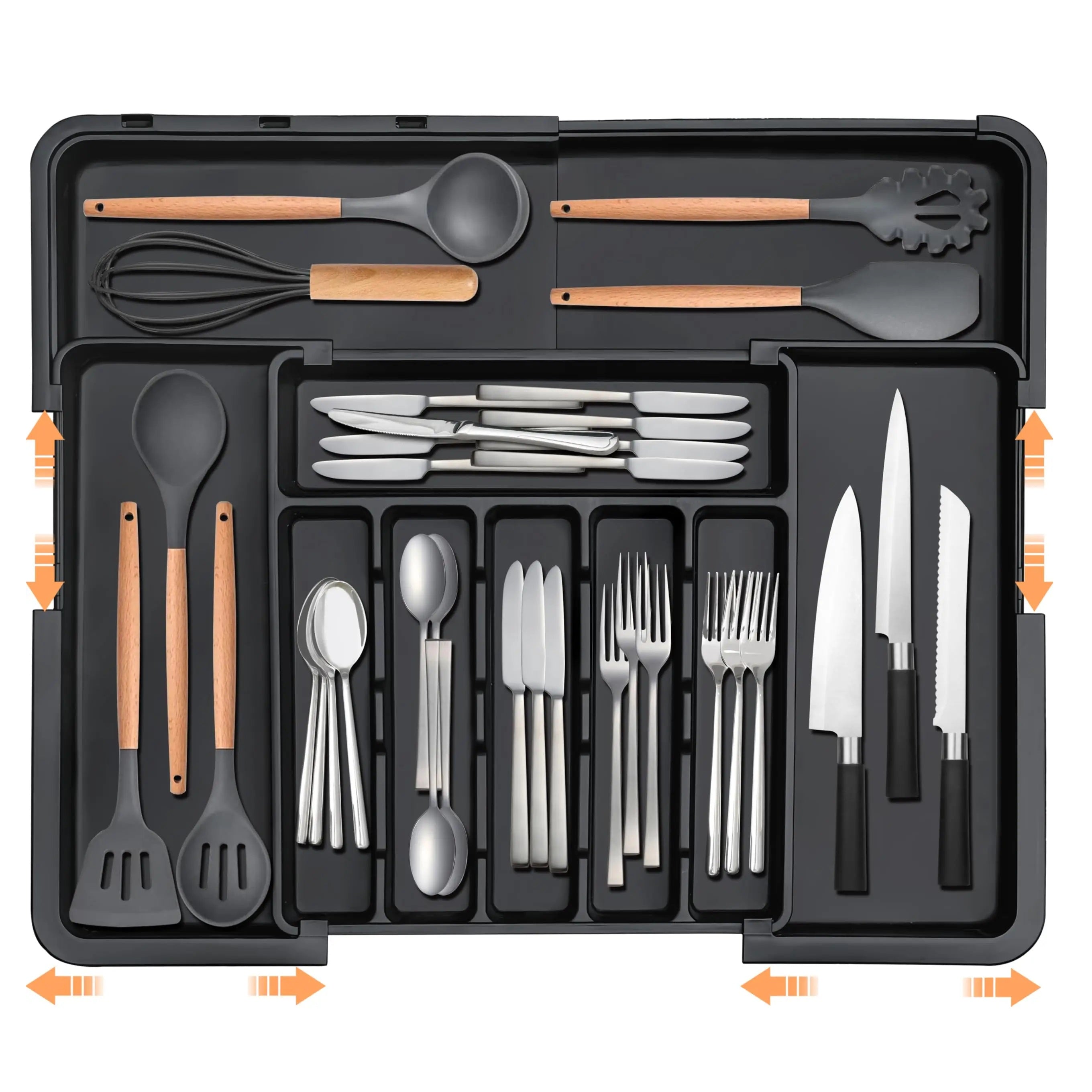 Expandable Kitchen Drawer Cutlery Organizer - Adjustable 6-9 Slot Flatware Tray