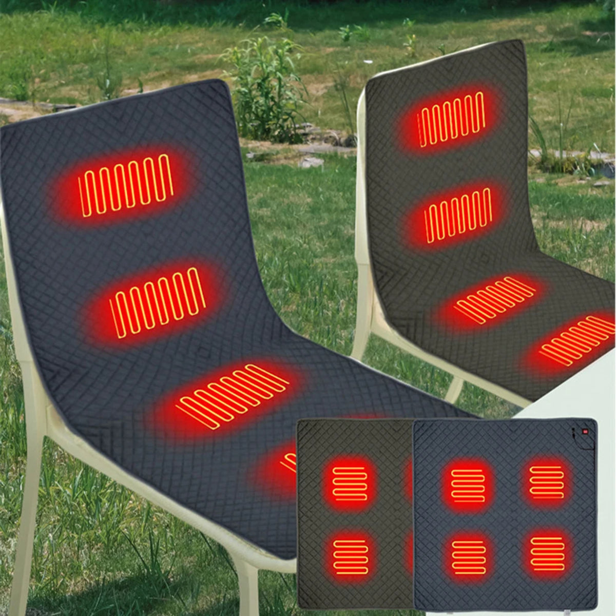 USB 4-Zone Heated Camping Chair Mat - Portable Warm Cushion