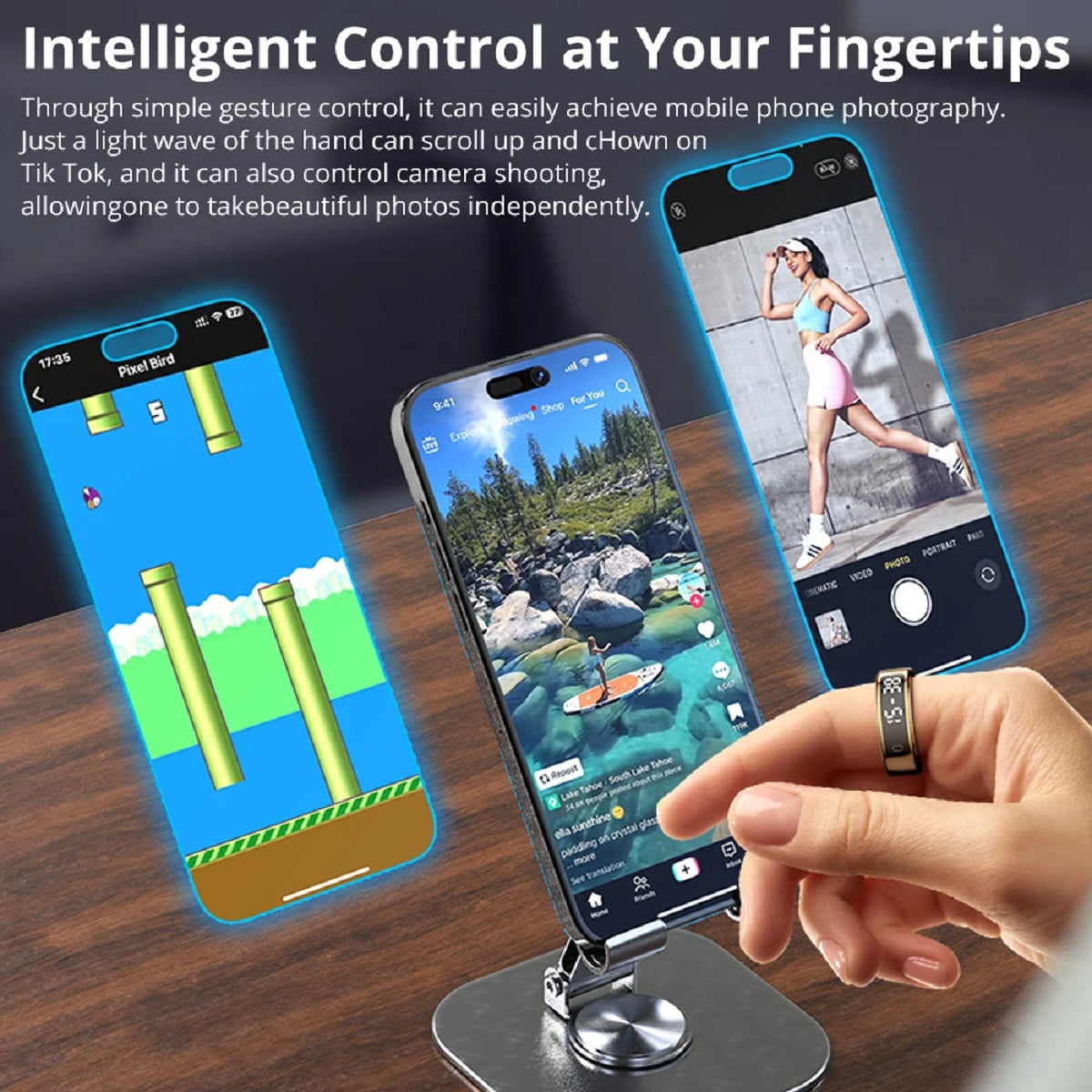 Smart Ring with Display - Touchscreen Health Tracker Wireless Charging
