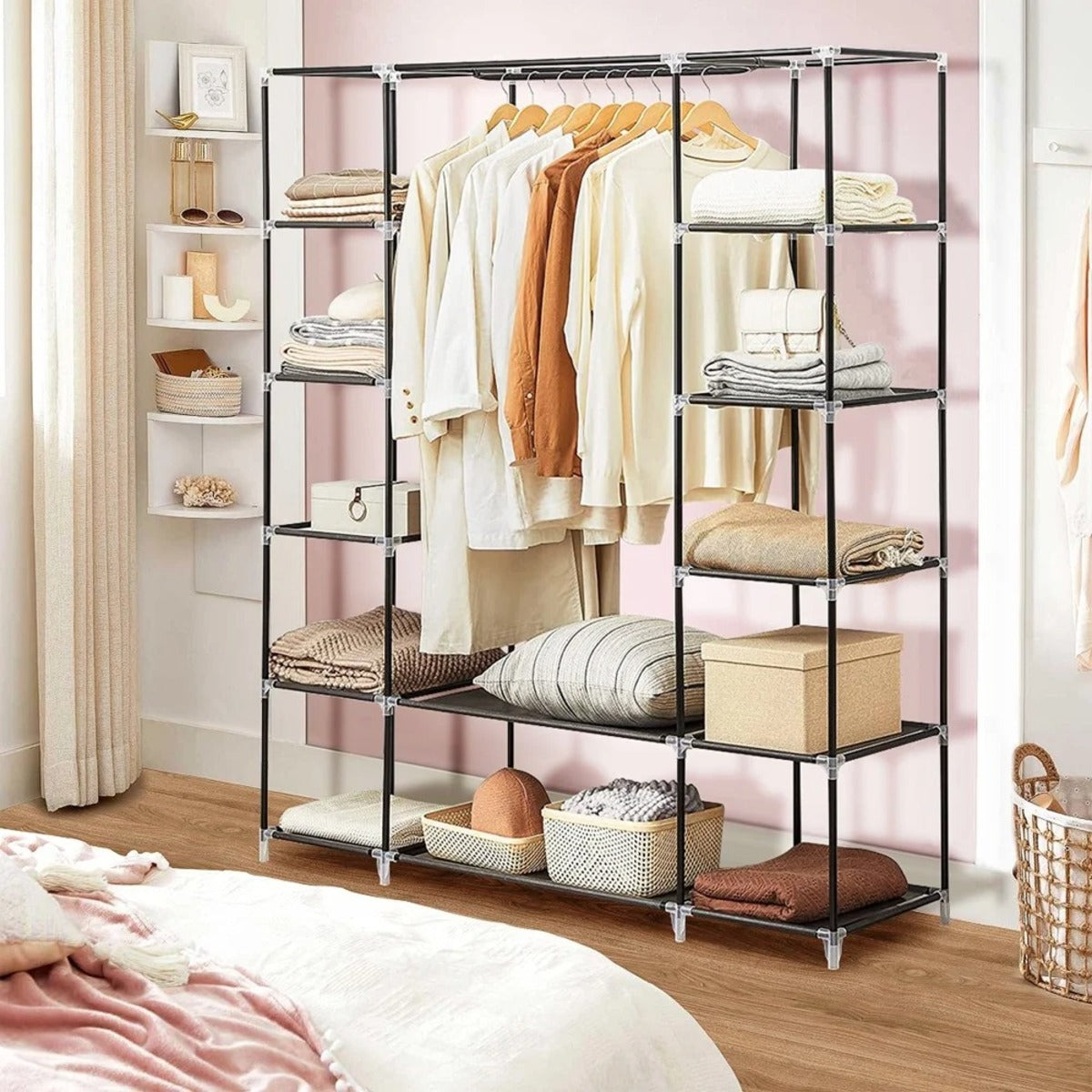 Portable Wardrobe - Non-Woven Fabric Storage Closet with Shelves