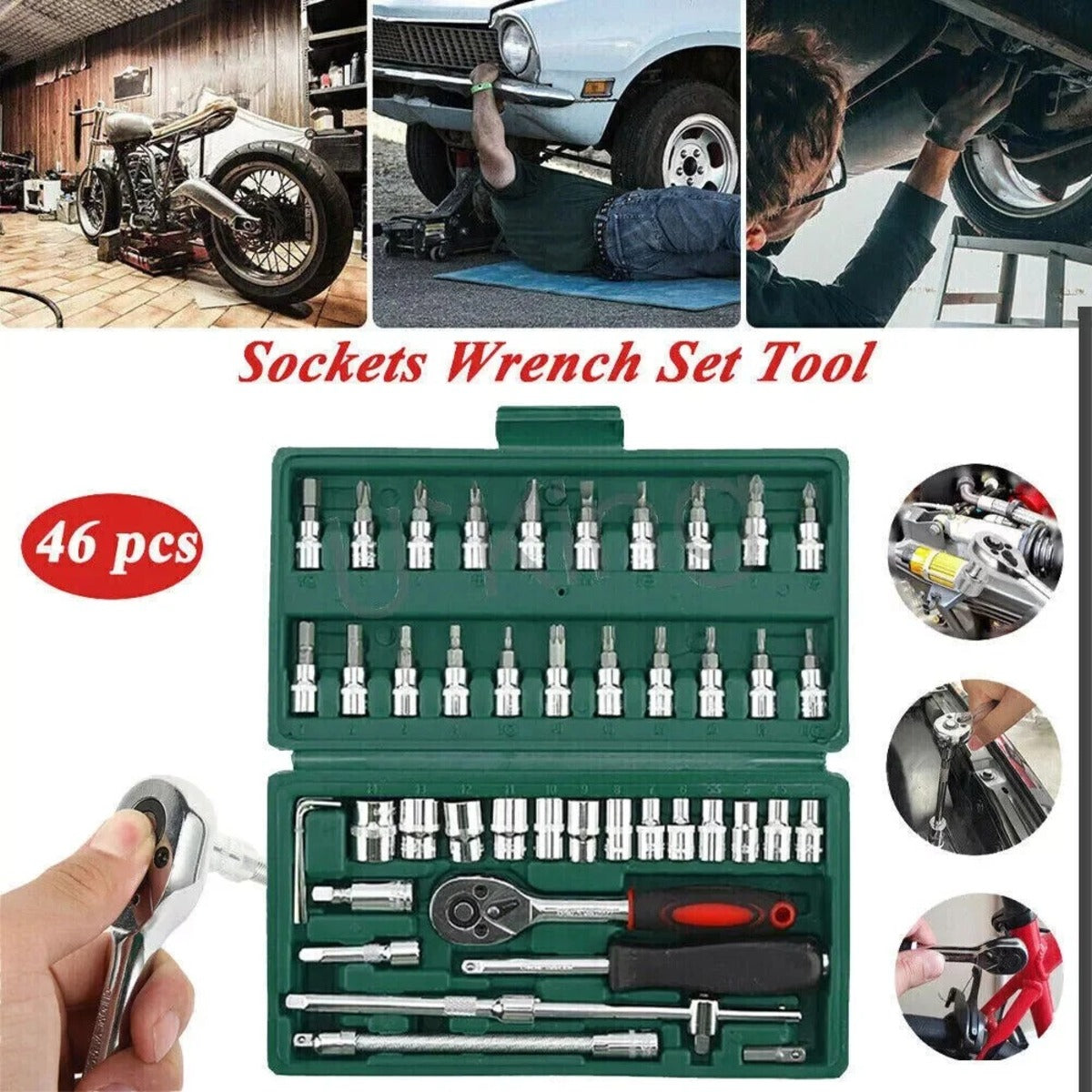 46-Piece Car Repair Tool Kit - 1/4-Inch Socket Set with Ratchet and Wrench