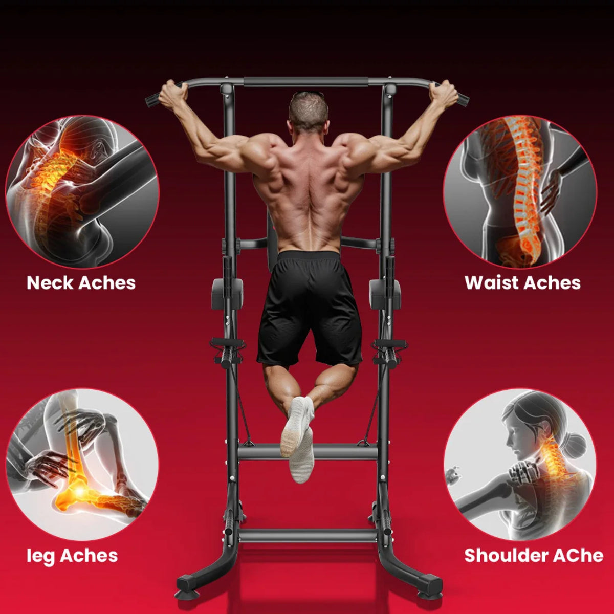 Power Tower Dip Station - Adjustable Pull-Up Bar and Ab Workout Equipment for Home Gym