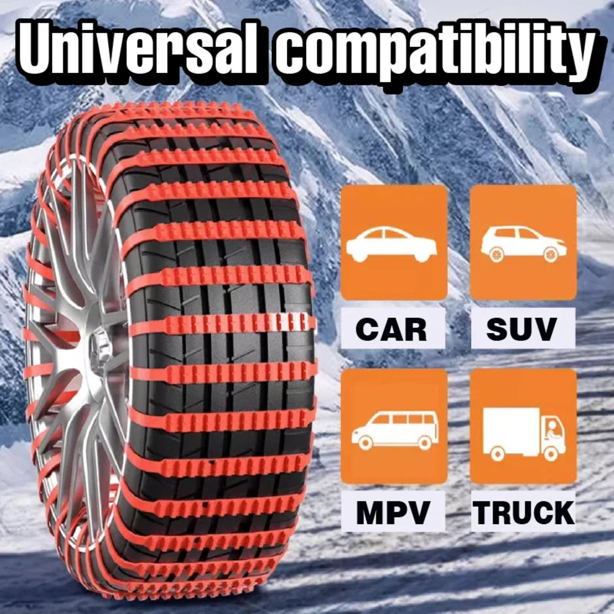 20 Pcs Snow Chains - Universal Anti-Slip Tire Traction Belts for Winter