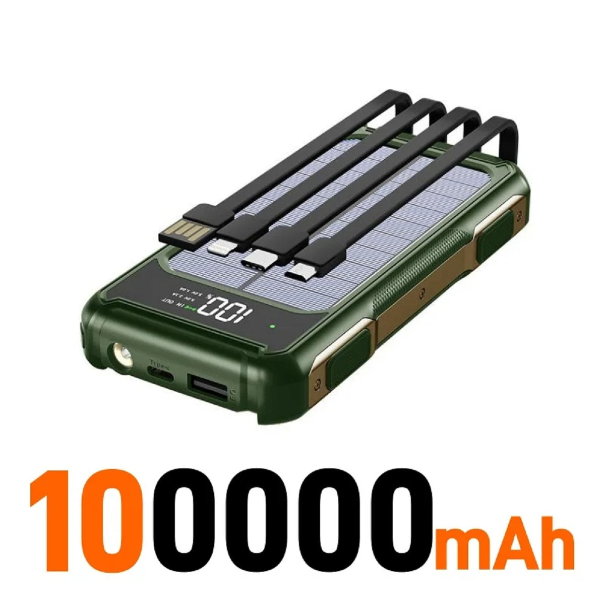 4-in-1 Solar Power Bank - Fast Charging Mobile Battery with LED Light