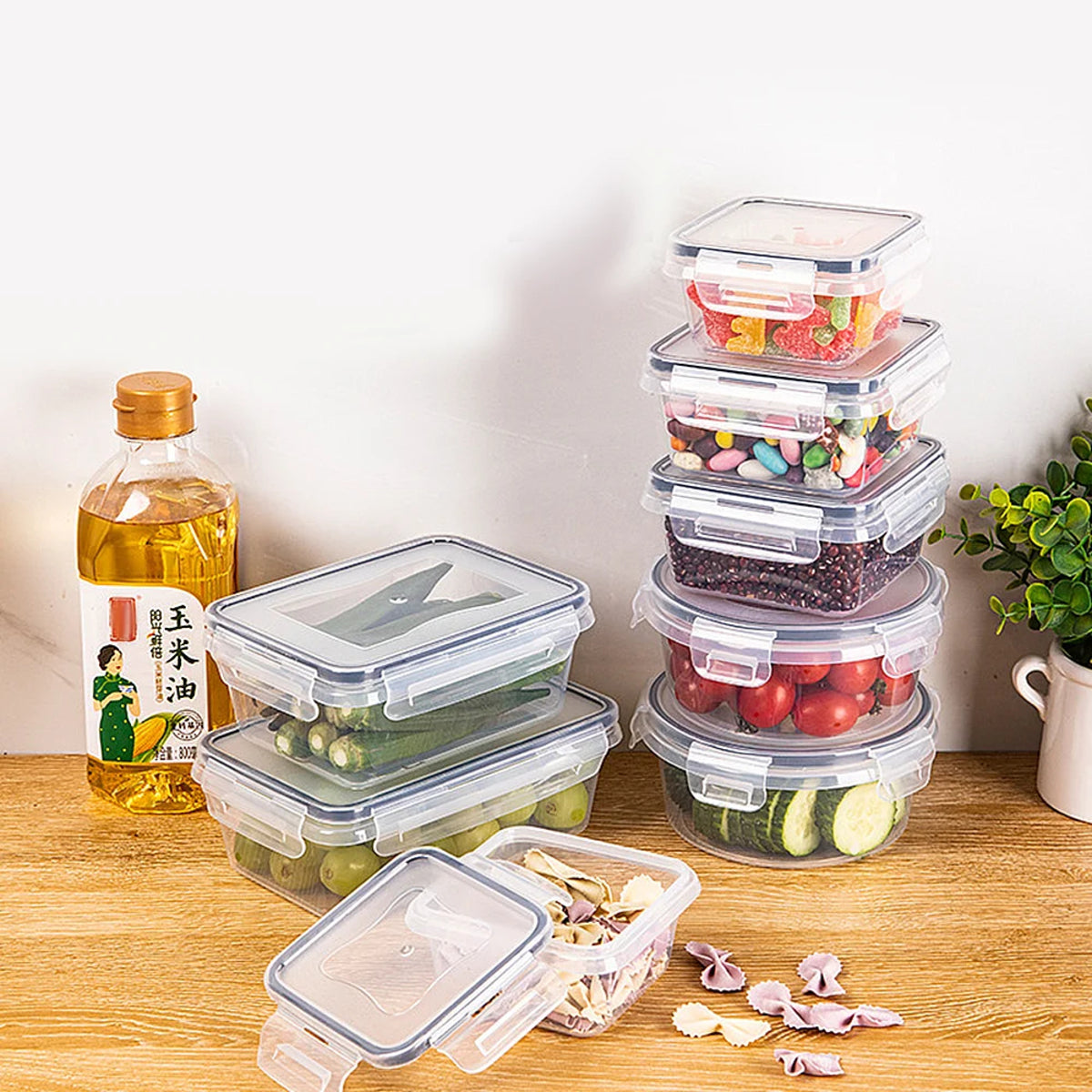 12-Piece Refrigerator Storage Box Set - Transparent Food Containers with Lids