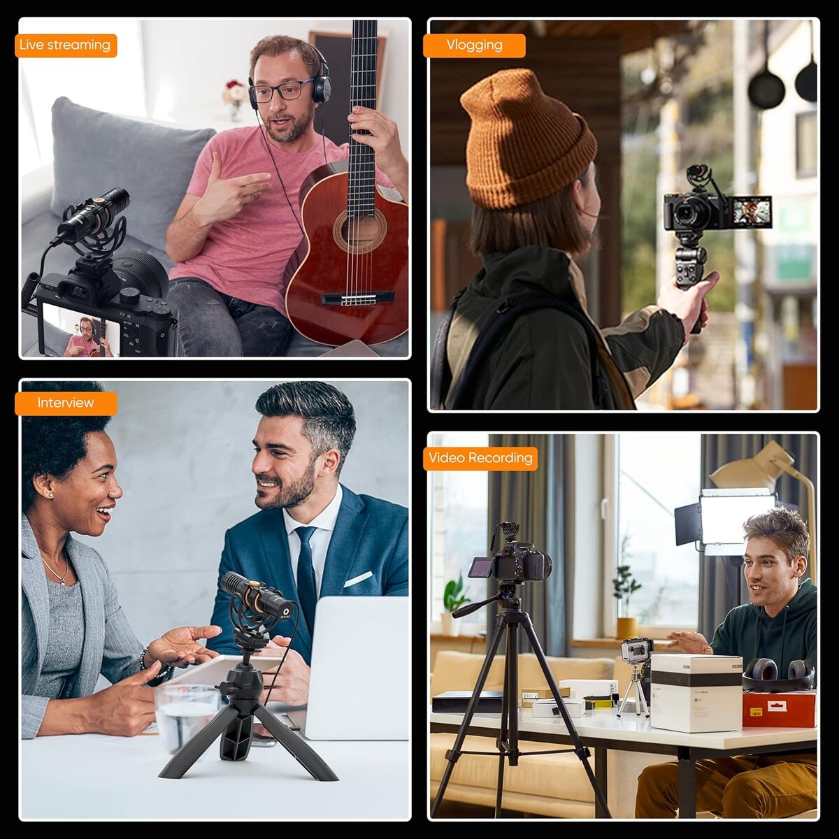 Pro Shotgun Microphone - On-Camera Cardioid Mic with Shock Mount