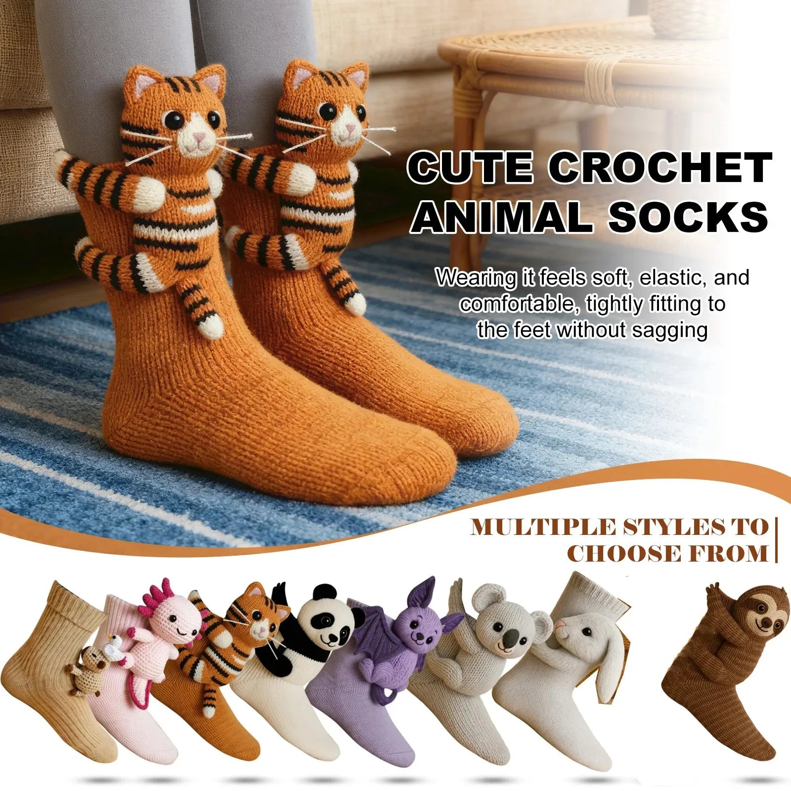 3D Knitted Animal Floor Socks - Cute Warm Winter Slippers