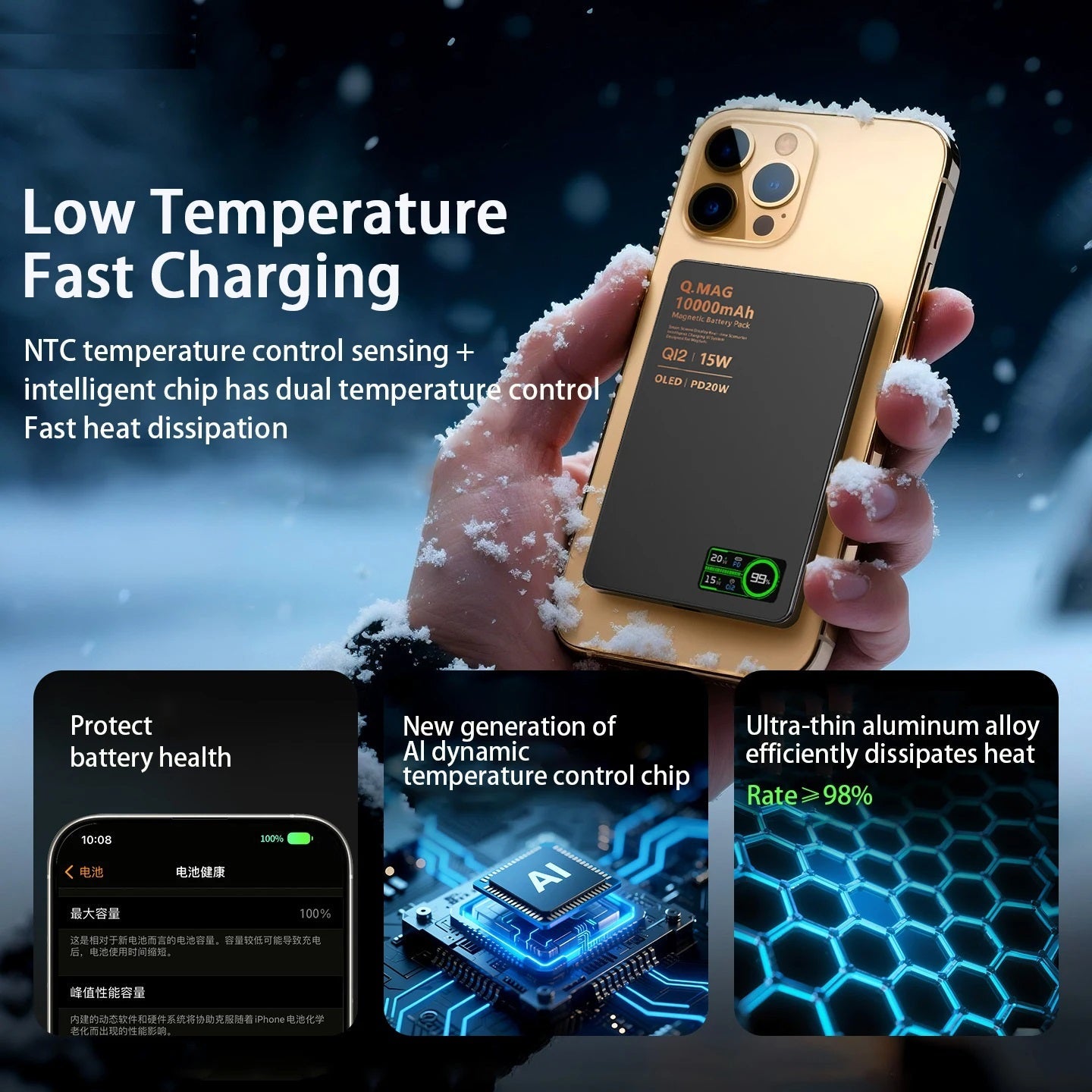 3-In-1 Magnetic Power Bank - 15W Wireless Charger with LCD for iPhone Watch and Airpods