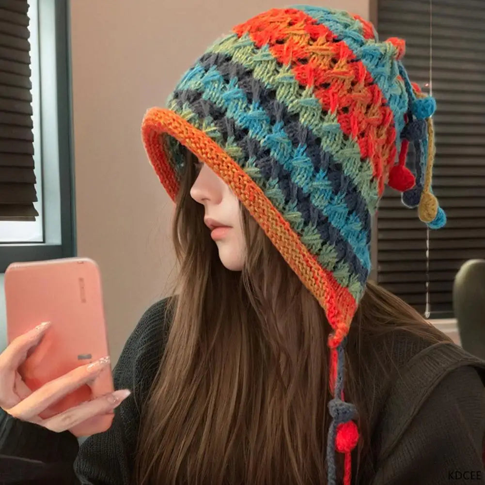 Women's Colorful Knit Beanie - Winter Warm Wool Hat with Ear Protection