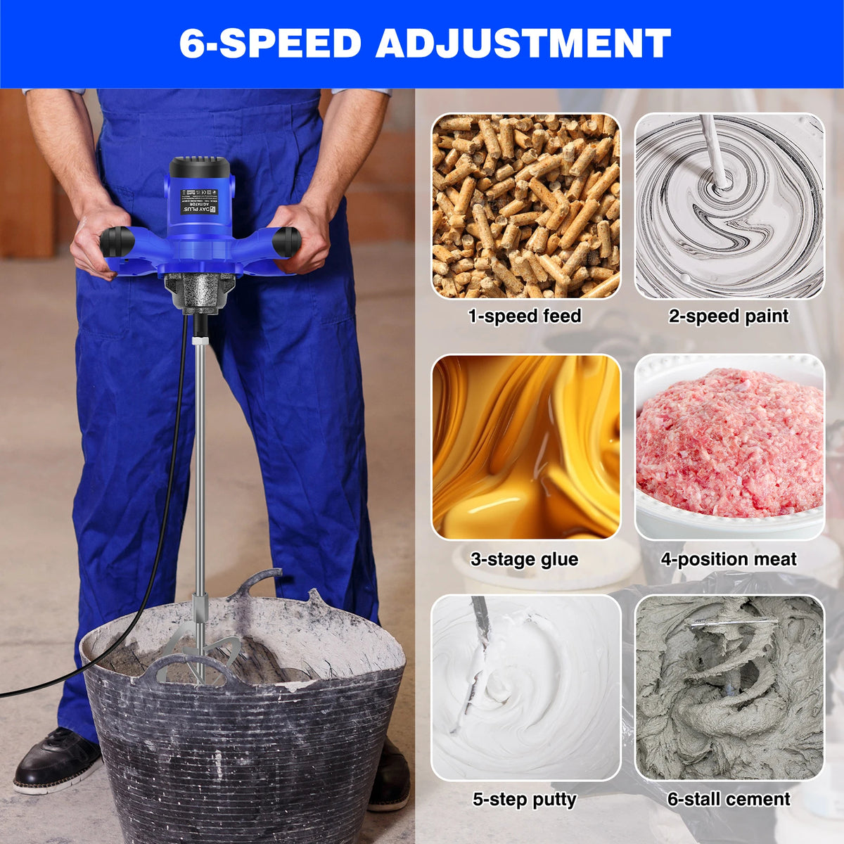 Portable Electric Cement Mixer - 6-Speed Handheld Stirring Tool for Mortar and Paint