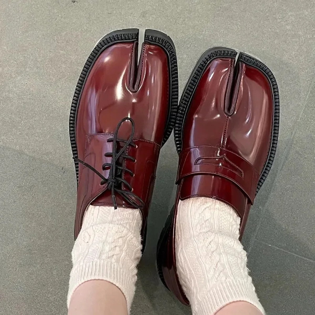 Women's Tabi Split-Toe Loafers - Chunky Lace-Up Platform Flats
