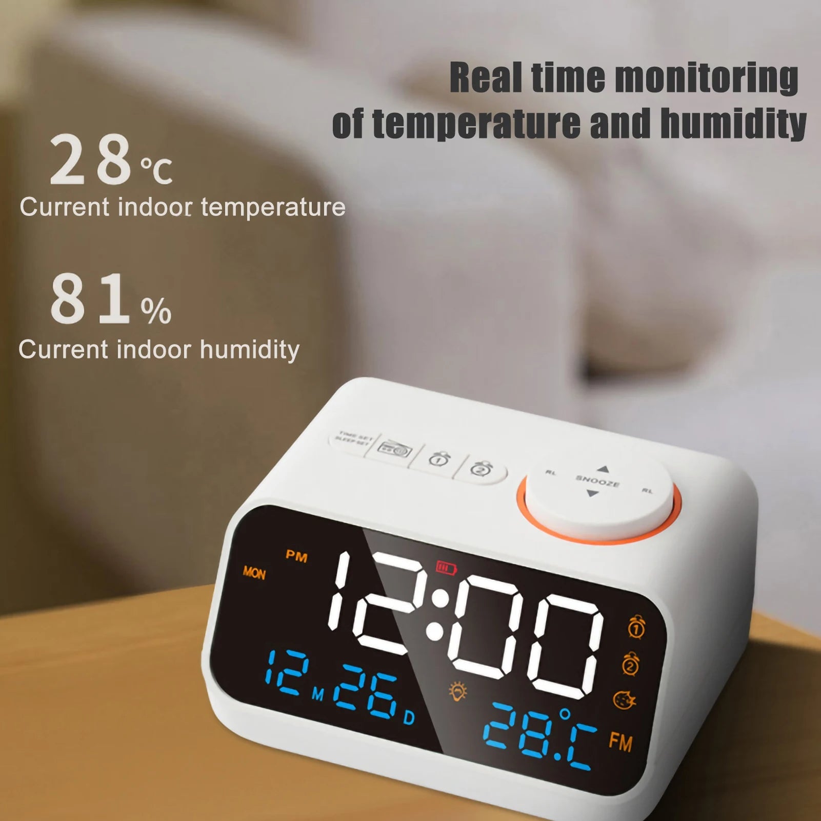 Modern LED FM Alarm Clock - Digital Bedside with Calendar Display