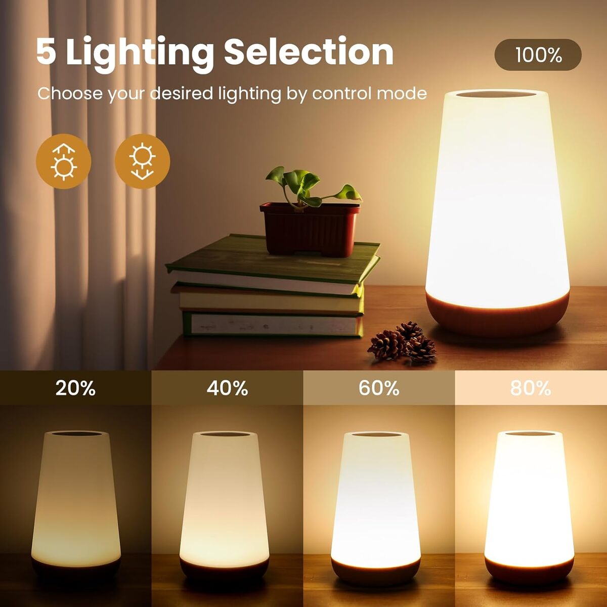 Bedside Table Lamp - USB Rechargeable Night Light with Remote and Dimming