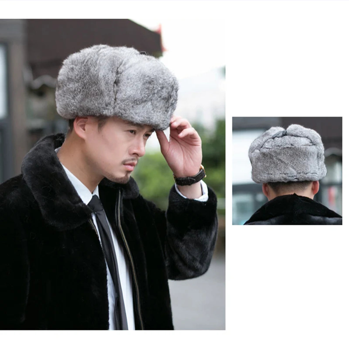 Men's Fur Bomber Hat - Winter Earflap Cap