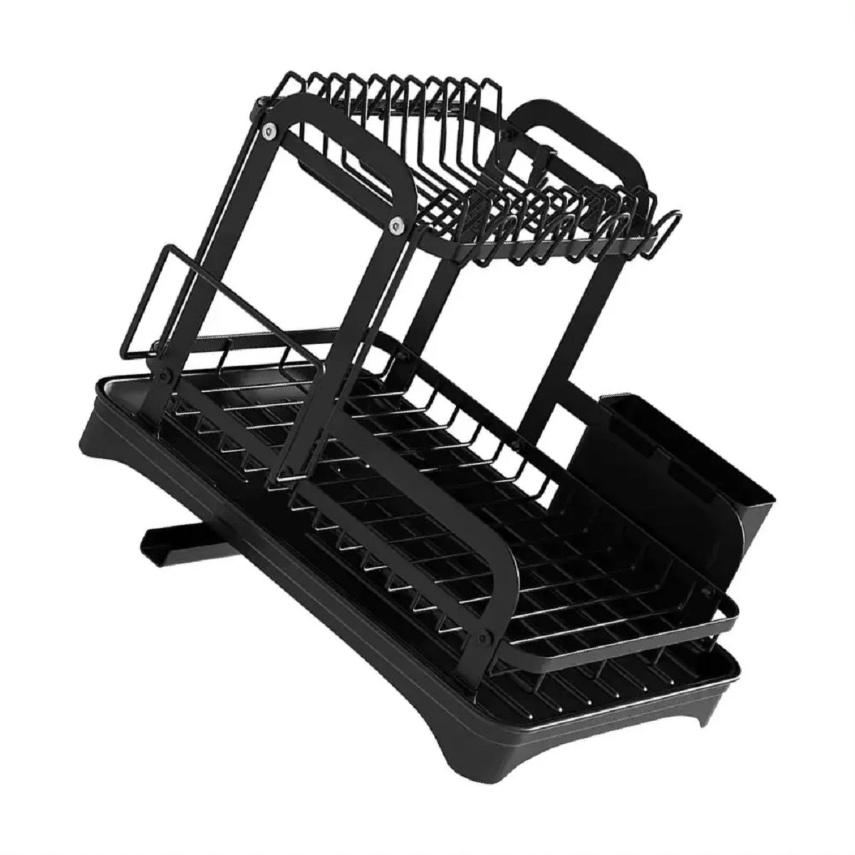 2-Layer Dish Drying Rack - Countertop Kitchen Organizer with Drain Tray