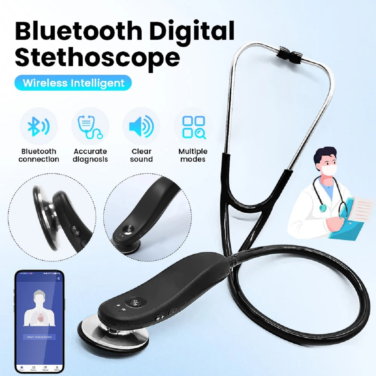 Bluetooth Digital Stethoscope - Wireless Smart Electronic