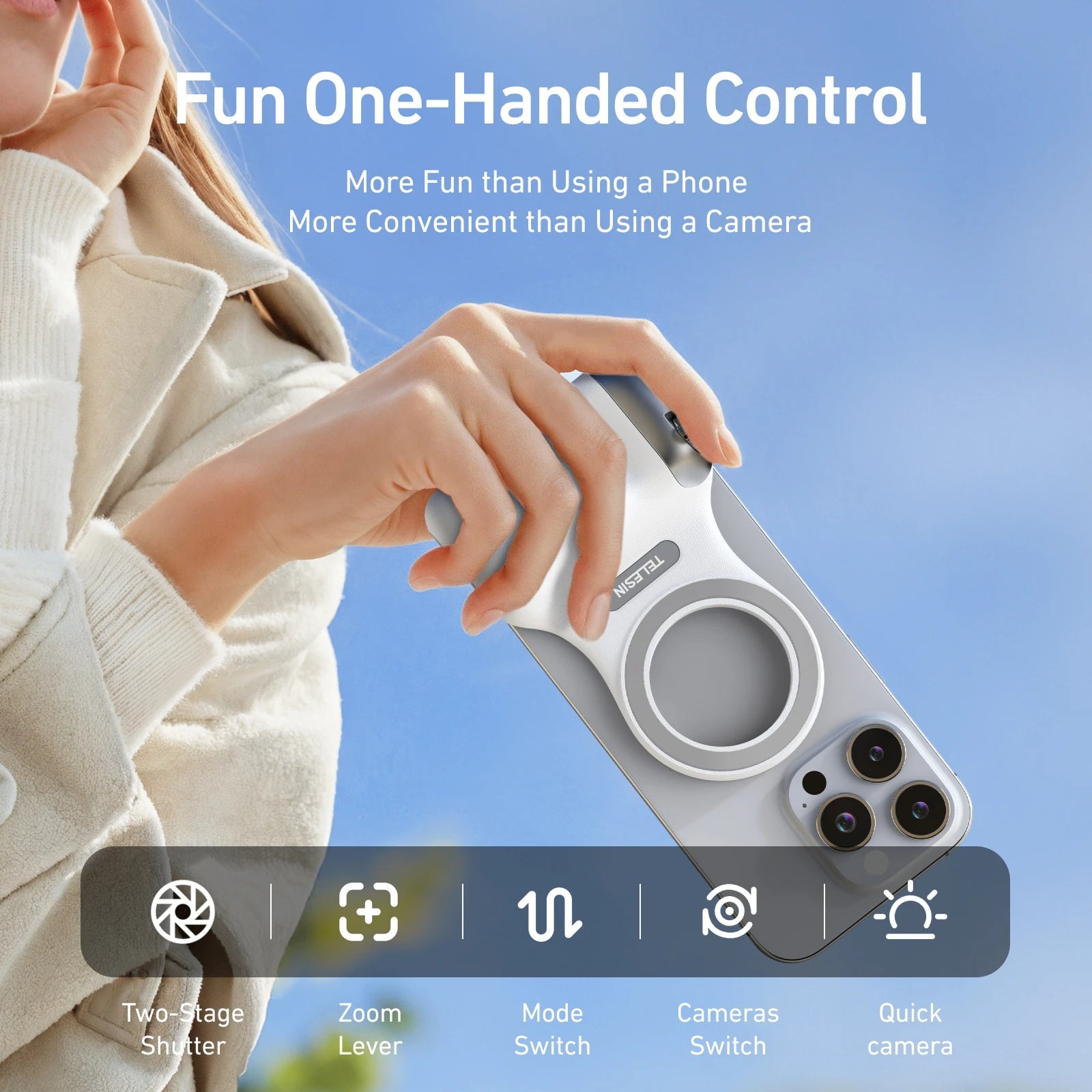 Magnetic Phone Camera Grip - Remote Shutter Handle and Holder