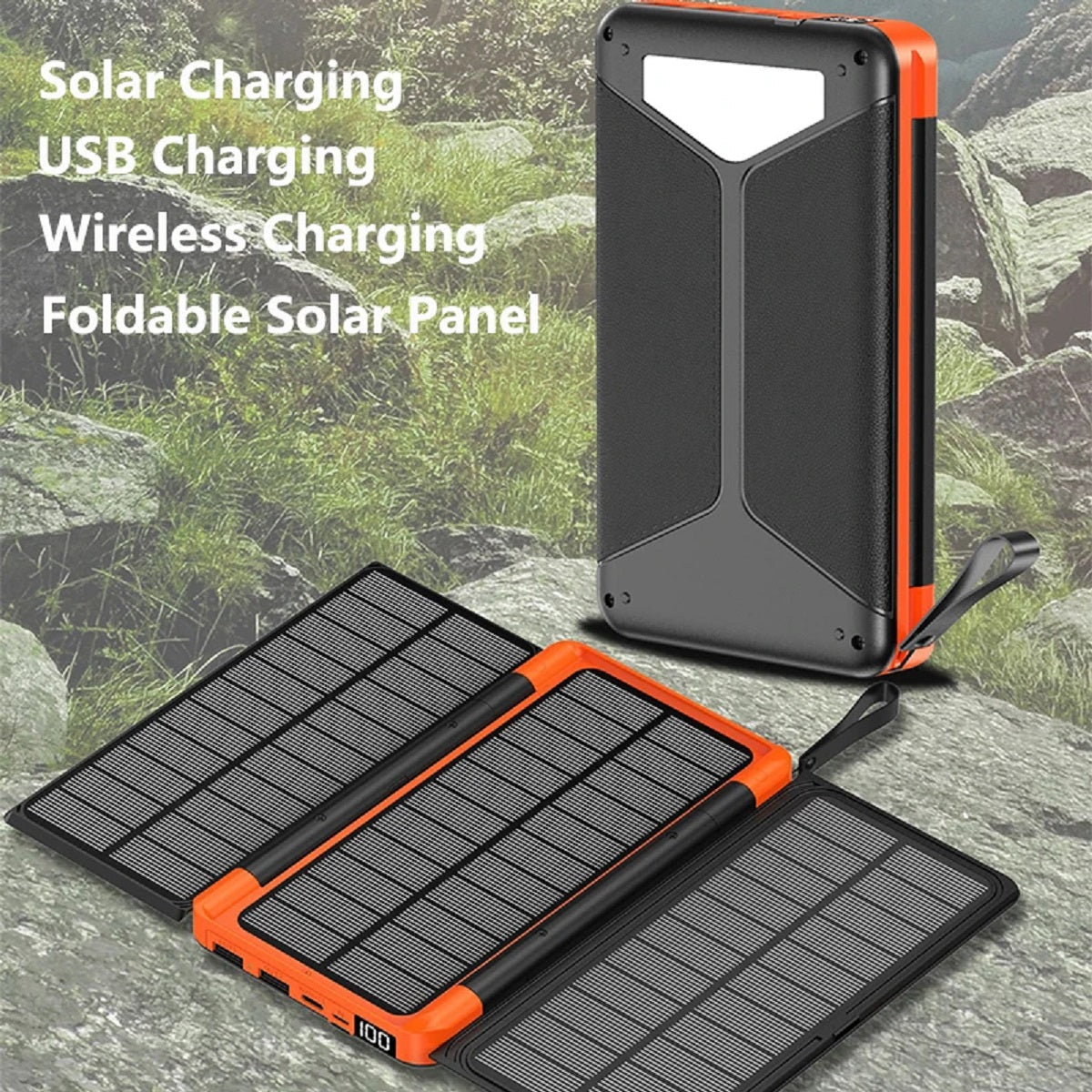 Folding Solar Power Bank - 3-Panel Qi Wireless Charger for On-the-Go Charging
