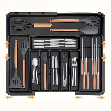 Expandable Kitchen Drawer Cutlery Organizer - Adjustable 6-9 Slot Flatware Tray
