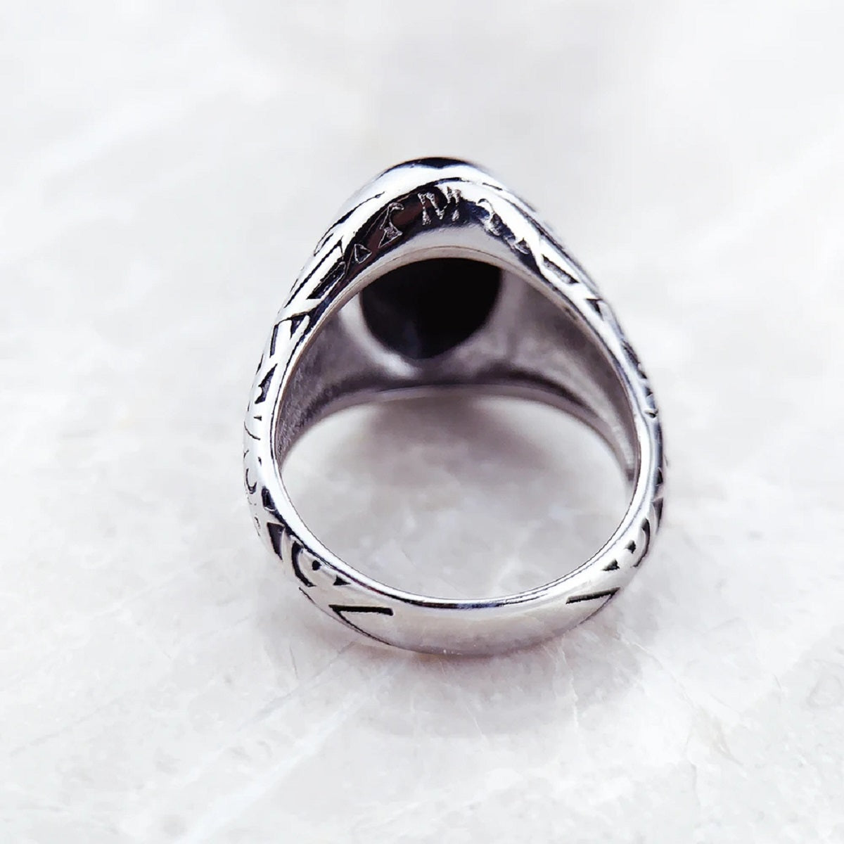 Vintage Style 925 Sterling Silver Black Oval Signet Ring