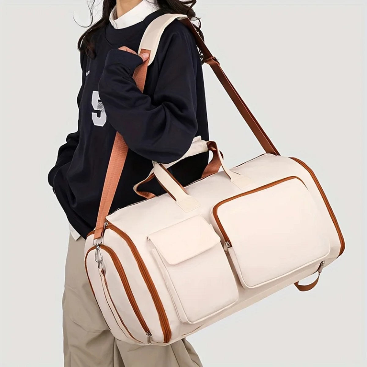 Beige Travel Suit Bag - 16-Inch Large Capacity Business Carry