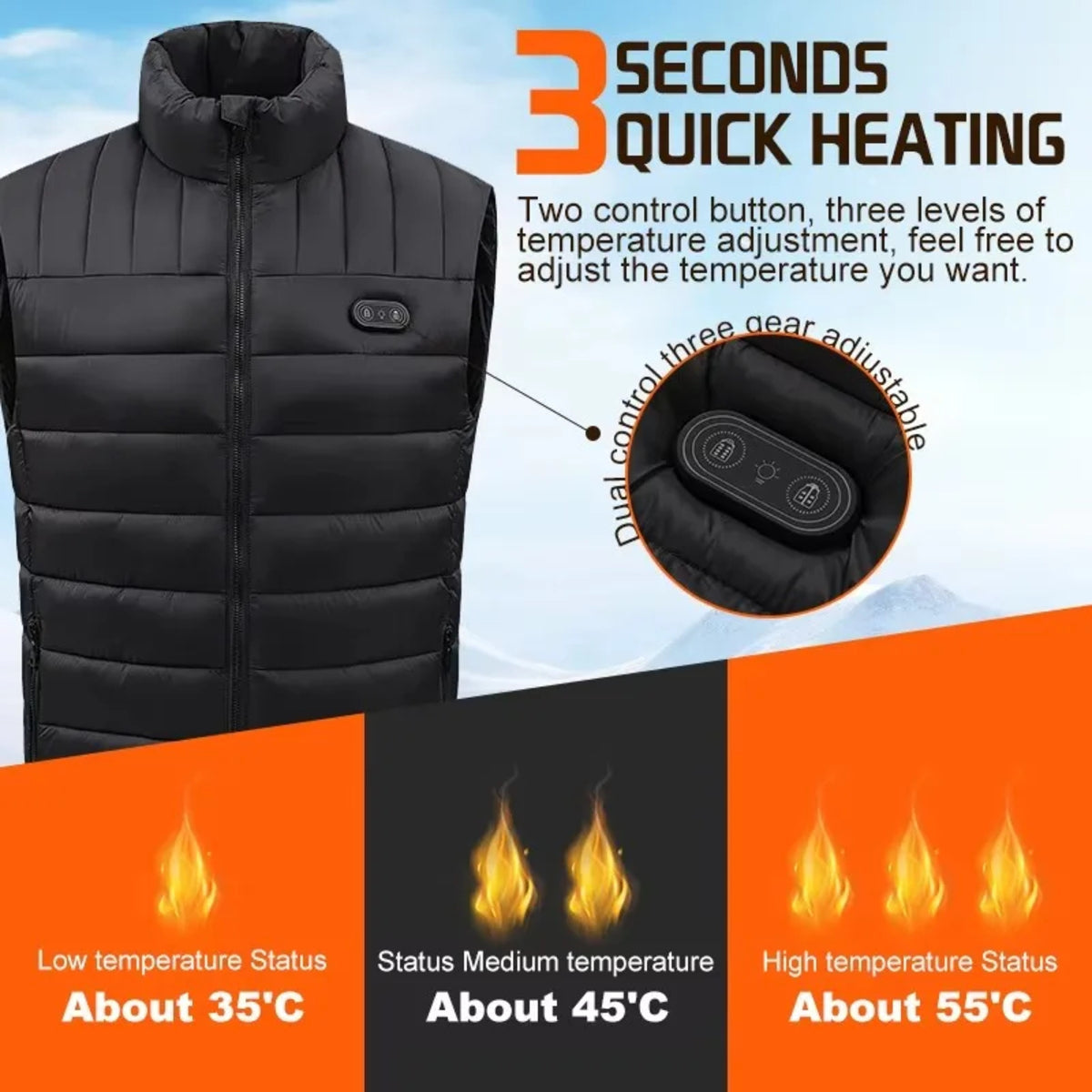 USB Heated Jacket Vest - Waterproof Winter Smart Heating Gear