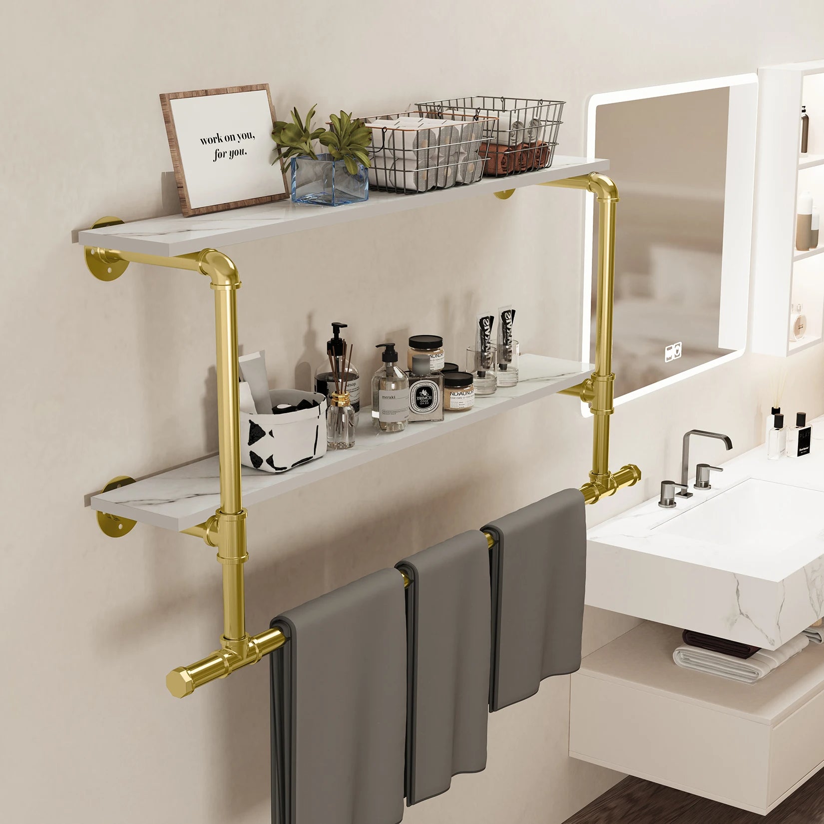 Industrial Wall Clothing Rack - Pipe Frame with Wood Shelf