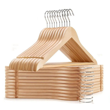 Wooden Coat Hangers (30 Pcs) - Clothes and Suit with Trouser Bar