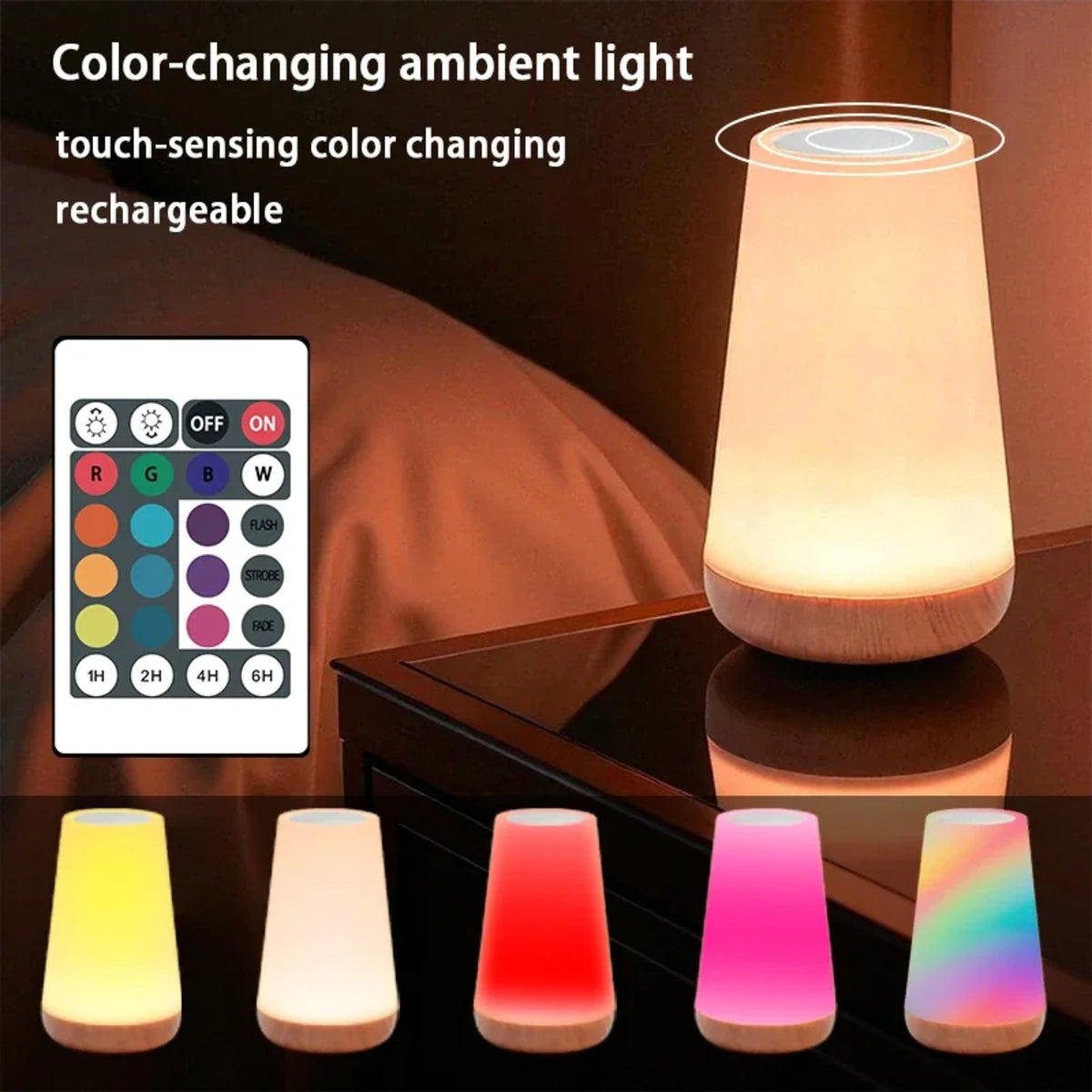 Bedside Table Lamp - USB Rechargeable Night Light with Remote and Dimming